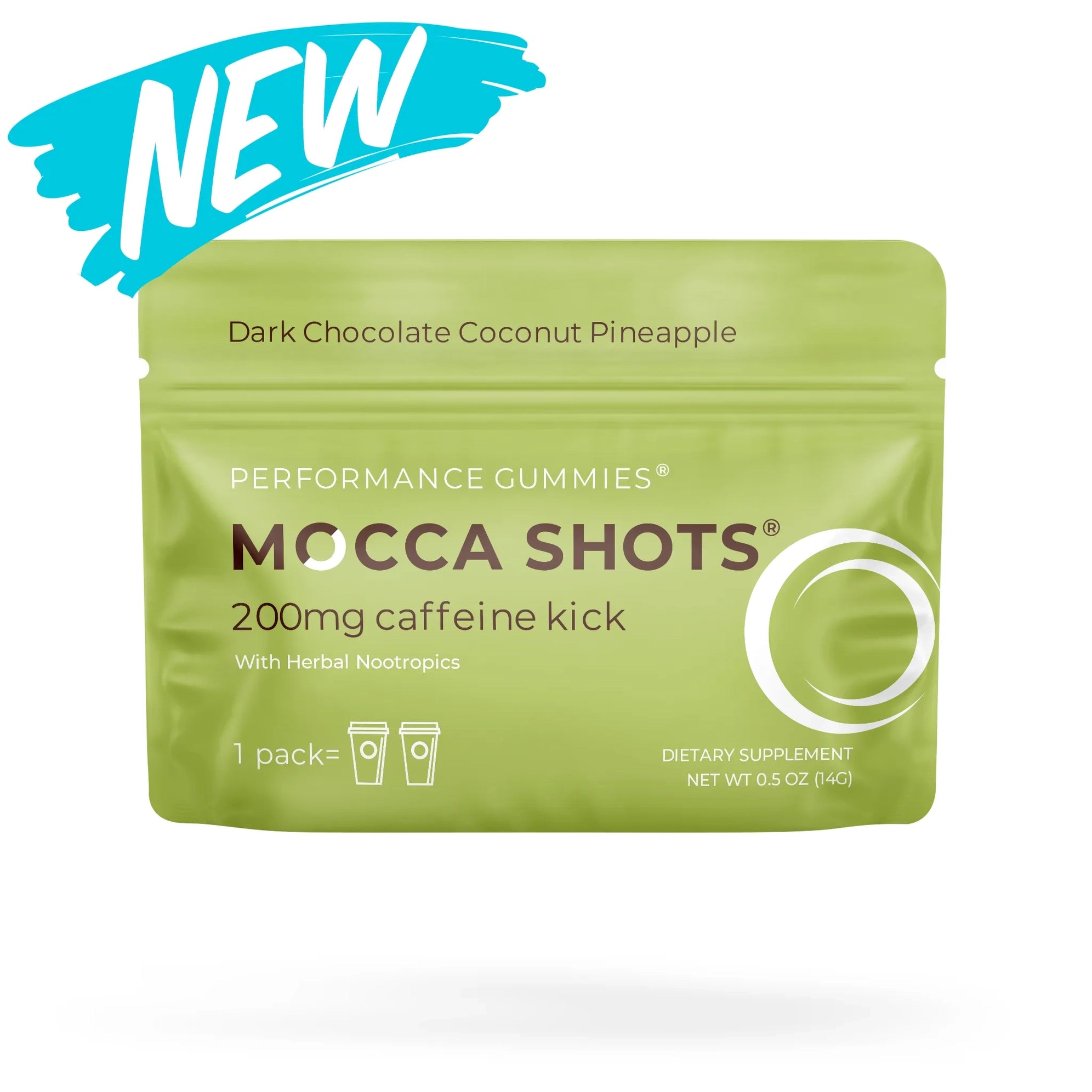Mocca Shots in Dark Chocolate Coconut Pineapple/Caffeine Gummies |12-Pack by Seattle Gummy Company